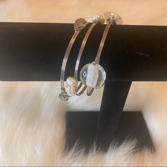 Set of 3 bangle bracelets measures 2.75". Each have different embellishments - Picture 7 of 7